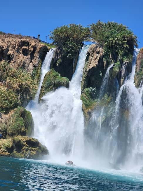 Antalya: 2-hourYachtTour toLowerDudenFalls with audioİnfo - The Lower Duden Falls stop: photos, waterline views, and crowds