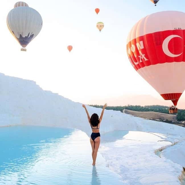 From Antalya: Pamukkale Hot Air Balloon Flight with Lunch - Pamukkale terraces on foot: the Cotton Castle, the pools, and smart footwear